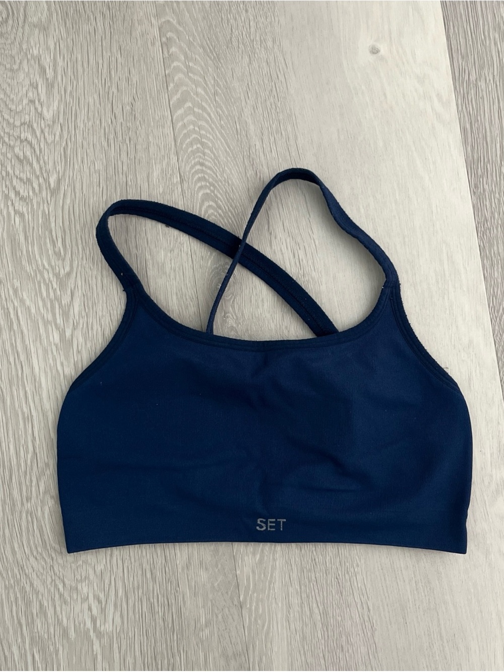SET ACTIVE BLUE CROPPED TANK SPORTS BRA WOMENS LARGE